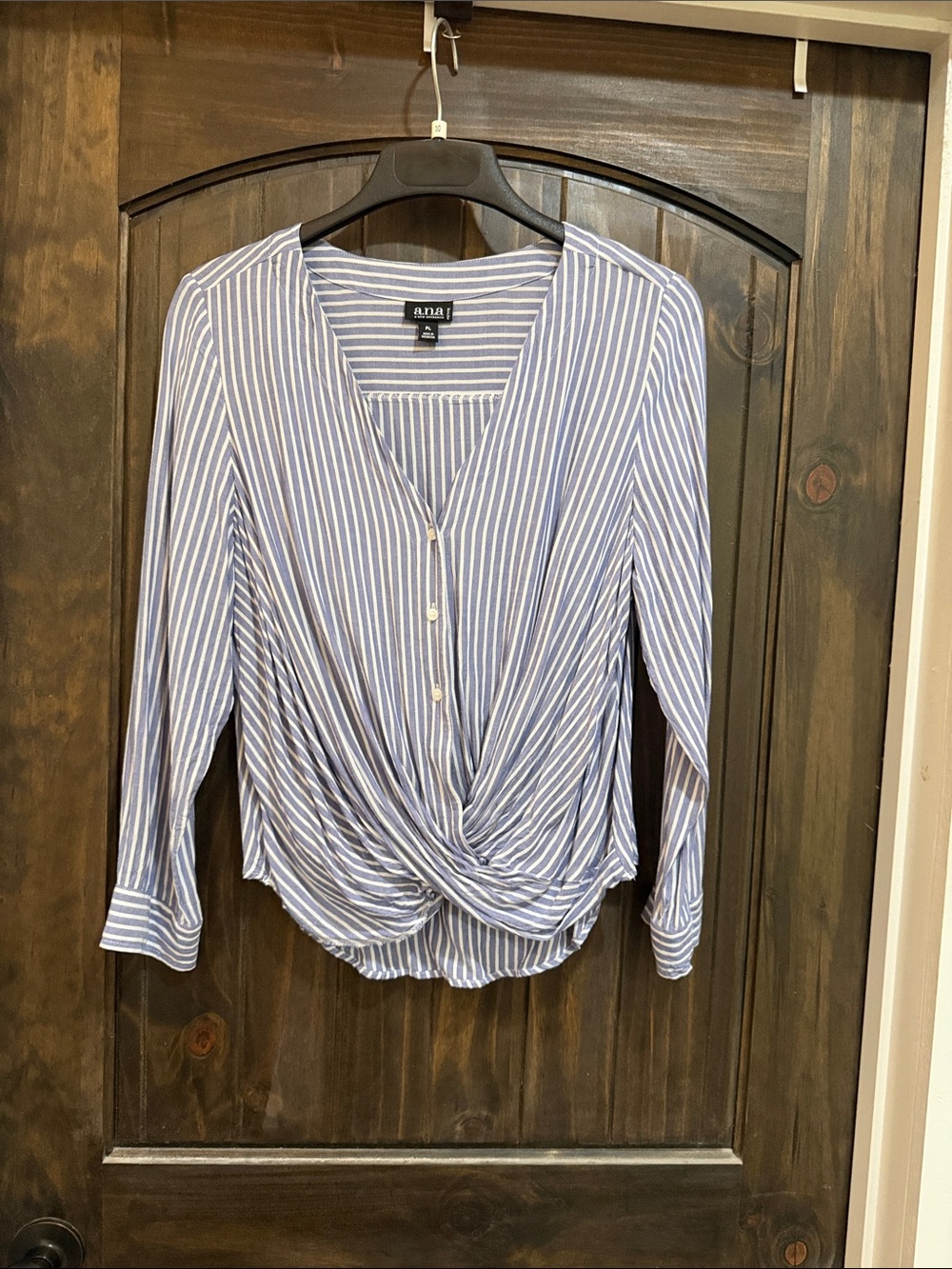 a.n.a Blue and White Striped Twist-Front Button Down Shirt